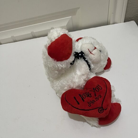 Burton & Burton White Bear 8" Plush Holding Red Heart I Love You John 15:12 - Picture 8 of 10